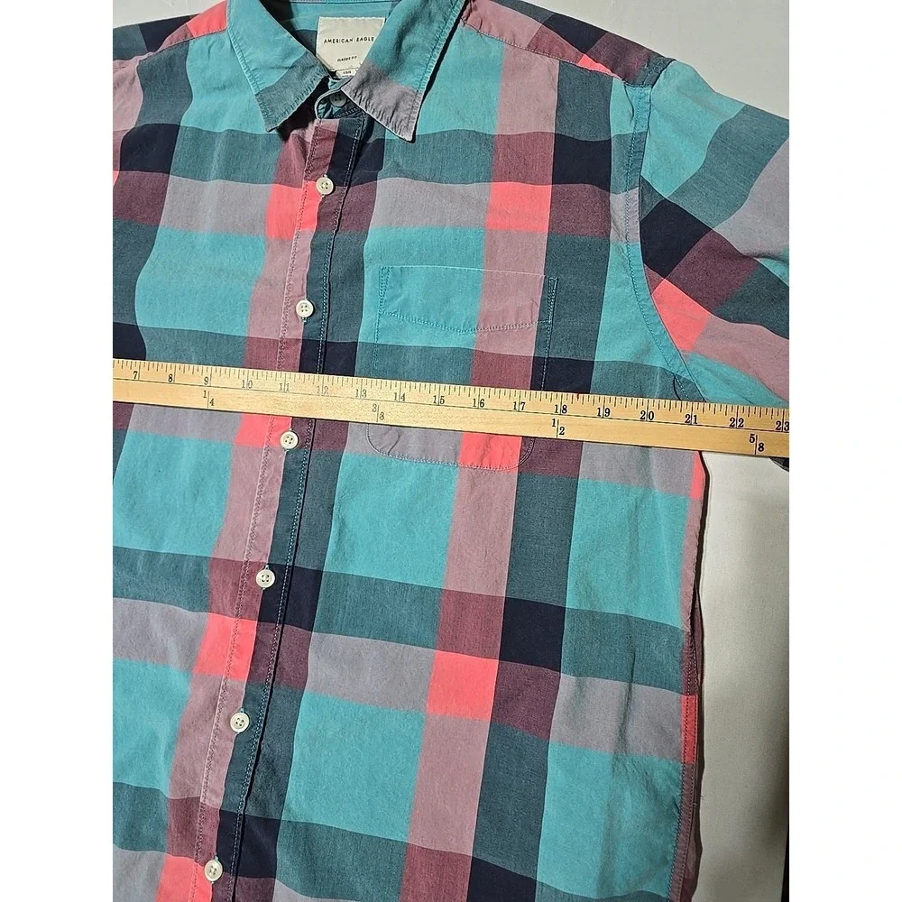 American‎ Eagle Large  Button-Down Long Sleeve Casual Shirt Pink Blue Plaid